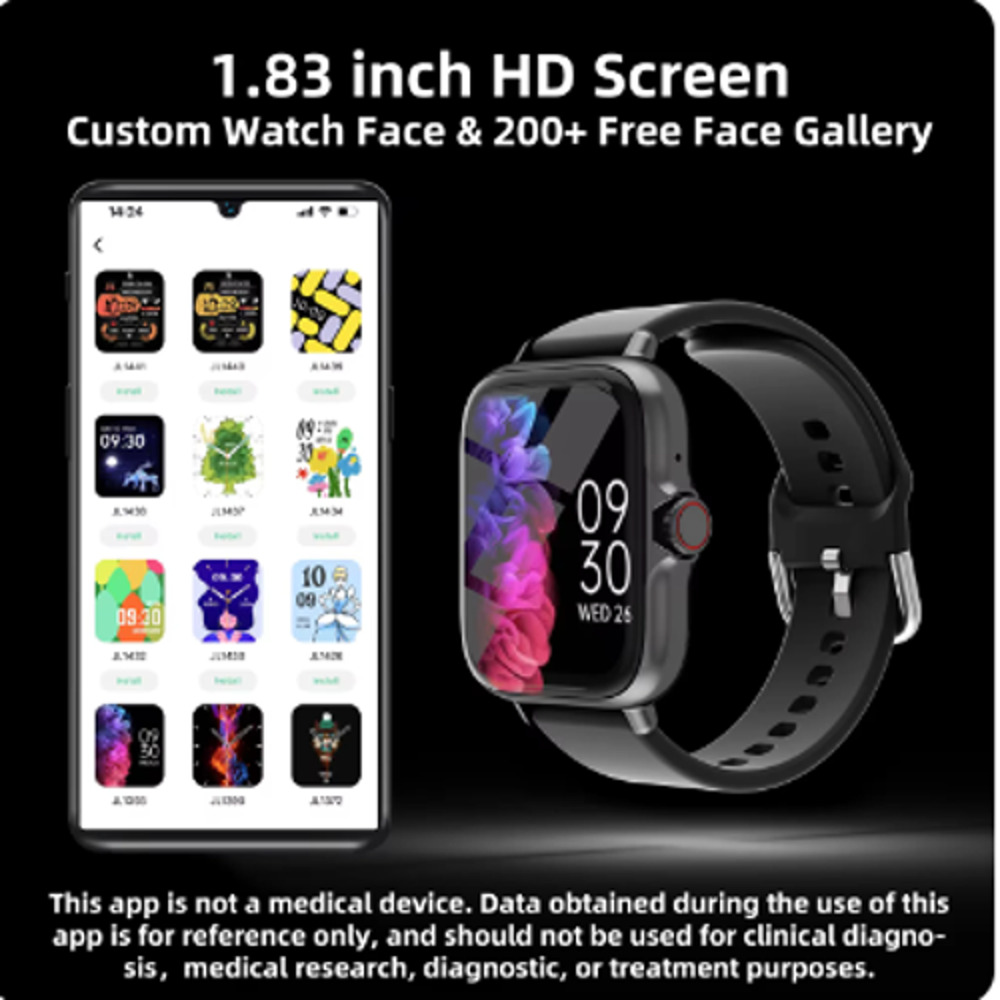 Smart Watch 1.83" Black HD Screen Bluetooth Fitness Tracker HR Waterproof - Picture 7 of 7